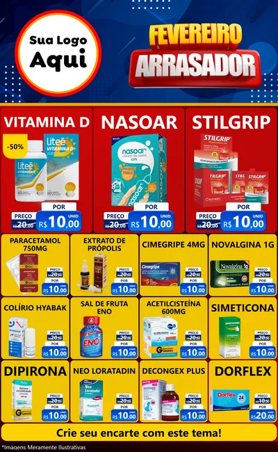 Modelo de Encarte para Encarte Grande com o tema Fevereiro Arrasador para Farmácia