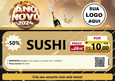 Modelo de Cartaz para Cartaz A4 Horizontal com o tema Feliz Ano Novo 2027 para Comida japonesa