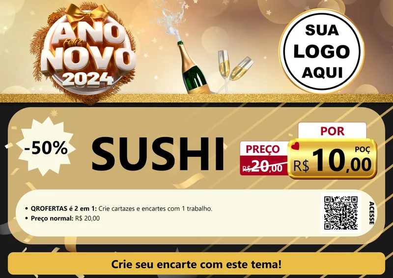 Modelo de Cartaz para Cartaz A4 Horizontal com o tema Feliz Ano Novo 2027 para Comida japonesa