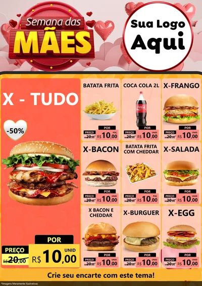 Modelo de Encarte para Encarte A4 Vertical com o tema Semana das Mães para Hamburgueria