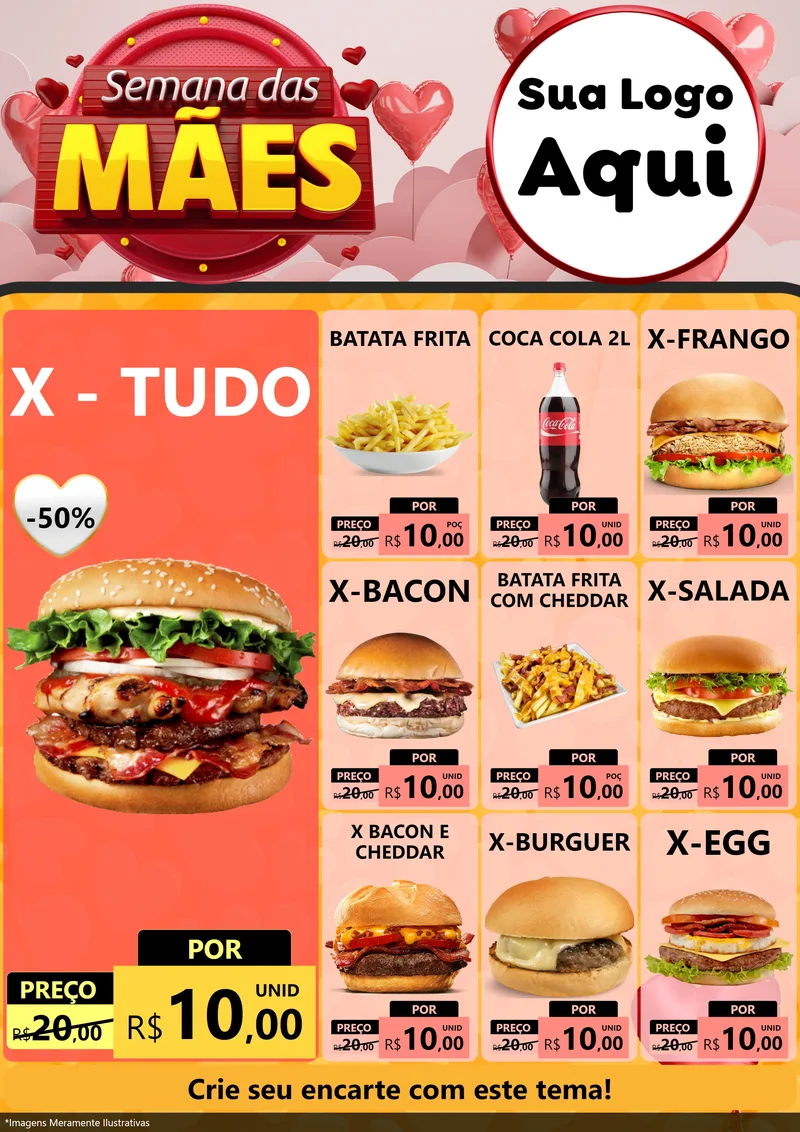 Modelo de Encarte para Encarte A4 Vertical com o tema Semana das Mães para Hamburgueria