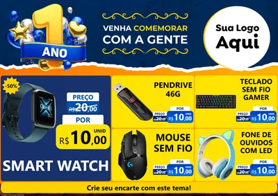 Modelo de Encarte para Encarte A4 Horizontal com o tema Um Ano de Aniversário para Informática