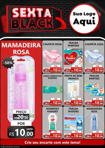 Modelo de Encarte para Encarte A4 Vertical com o tema Sexta Black para Bebês