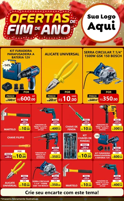 Modelo de Encarte para Encarte Grande com o tema Ofertas de Fim de Ano para Maquinas e Ferramentas