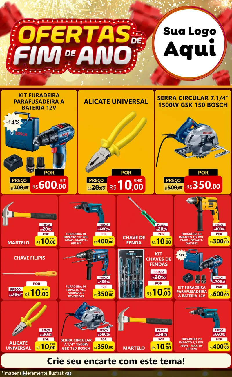 Modelo de Encarte para Encarte Grande com o tema Ofertas de Fim de Ano para Maquinas e Ferramentas