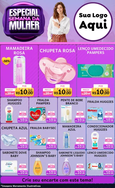 Modelo de Encarte para Encarte Grande com o tema Especial Semana da Mulher para Bebês