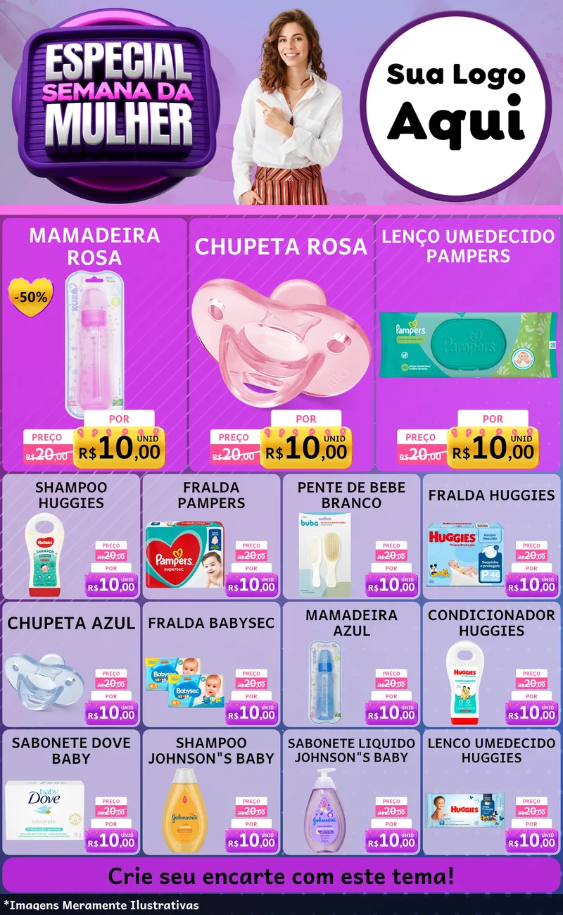 Modelo de Encarte para Encarte Grande com o tema Especial Semana da Mulher para Bebês