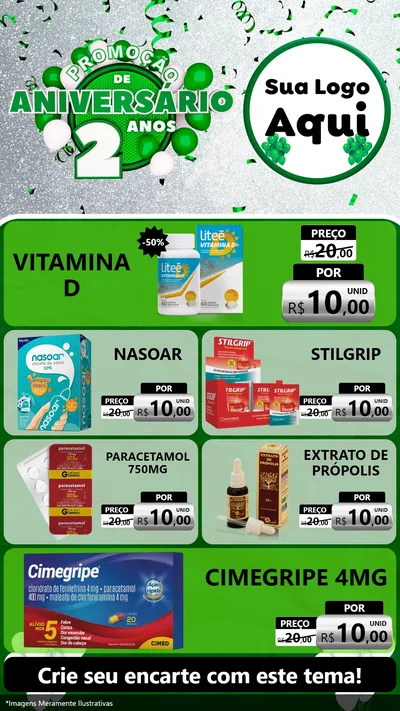 Modelo de TV para TV Vertical com o tema Promoção de Aniversário - 2 Anos para Farmácia