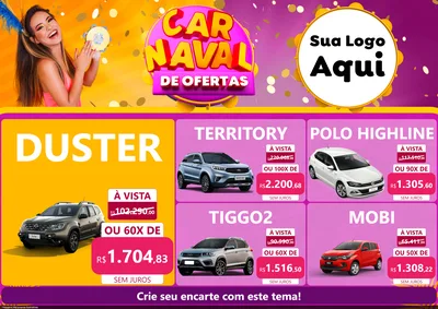 Modelo de Encarte para Encarte A4 Horizontal com o tema Carnaval de Ofertas para Concessionaria de Carros