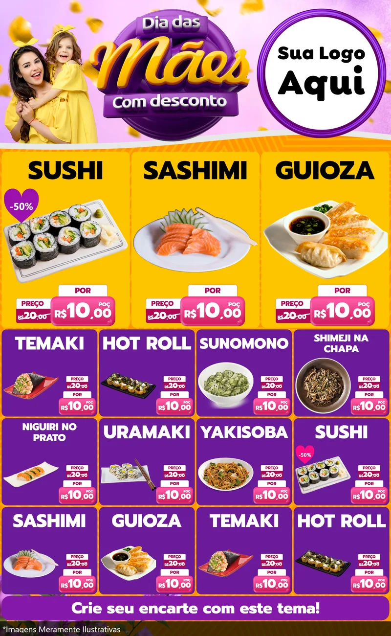 Modelo de Encarte para Encarte Grande com o tema Dia das Mães com Desconto para Comida japonesa