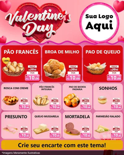 Modelo de Rede Social para Feed Instagram com o tema Valentine's Day para Padaria