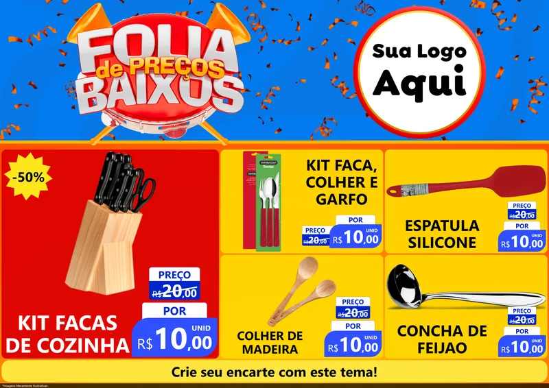 Modelo de Encarte para Encarte A4 Horizontal com o tema Folia de Preços Baixos para Utilidades Domésticas