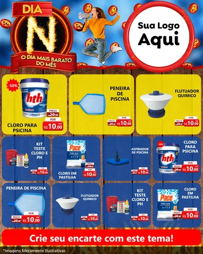 Modelo de Rede Social para Feed Instagram com o tema Dia N - O Dia Mais Barato Do Mês para Produtos para Piscina