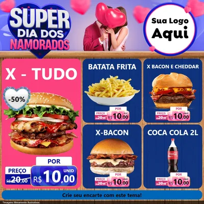 Modelo de Rede Social para Feed Facebook com o tema Super Dia dos Namorados para Hamburgueria