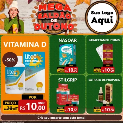 Modelo de Rede Social para Feed Facebook com o tema Mega Saldão de Outono para Farmácia