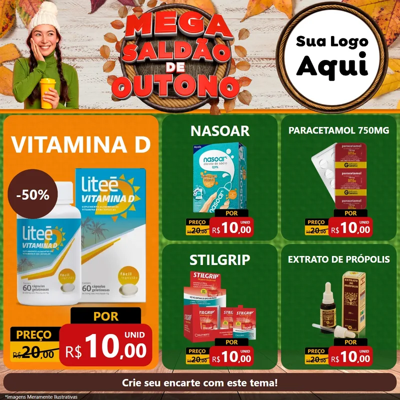Modelo de Rede Social para Feed Facebook com o tema Mega Saldão de Outono para Farmácia