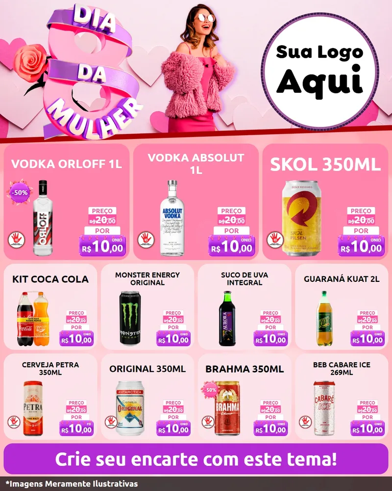 Modelo de Rede Social para Feed Instagram com o tema Dia da Mulher para Distribuidora de bebidas