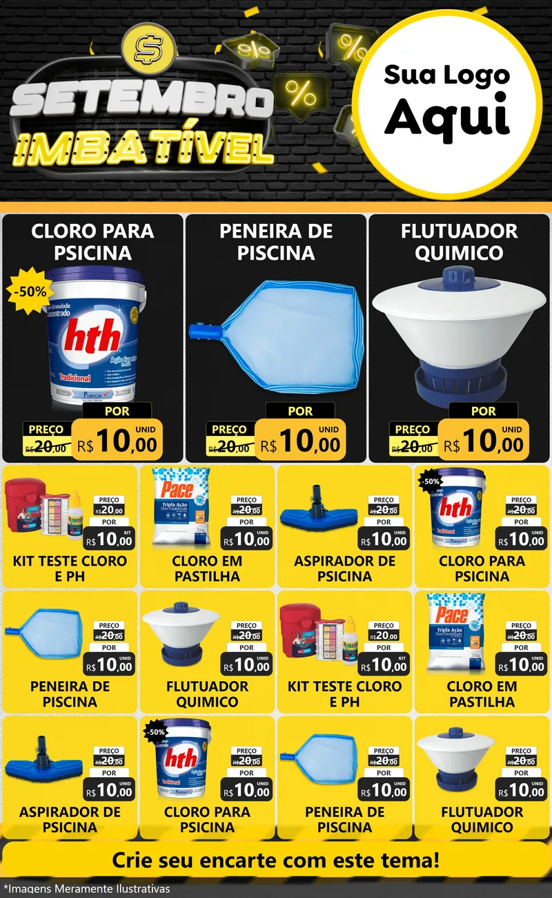 Modelo de Encarte para Encarte Grande com o tema Setembro Imbatível para Produtos para Piscina