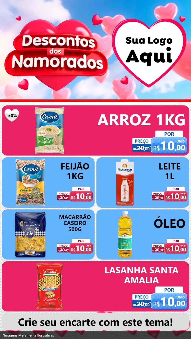 Modelo de TV para TV Vertical com o tema Descontos dos Namorados para Supermercado