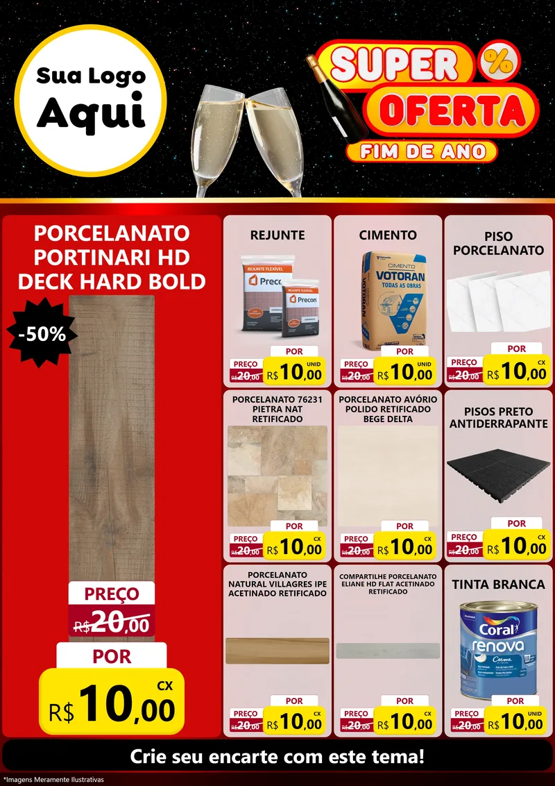 Modelo de Encarte para Encarte A4 Vertical com o tema Super Oferta Fim de Ano para Pisos e revestimentos