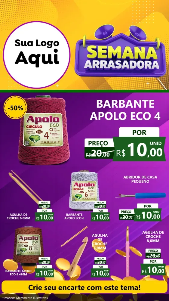 Modelo de Rede Social para Stories com o tema Semana Arrasadora para Armarinho e Aviamentos