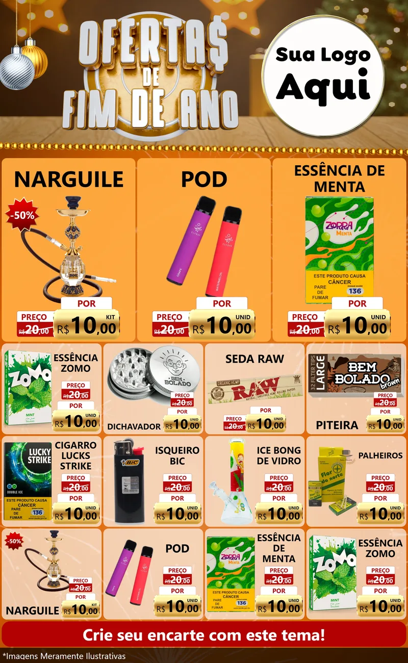 Modelo de Encarte para Encarte Grande com o tema Ofertas de Fim de Ano para Tabacaria