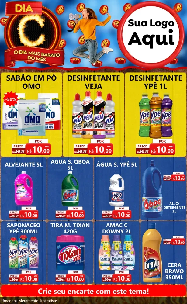 Modelo de Encarte para Encarte Grande com o tema Dia C - O Dia Mais Barato Do Mês para Produtos de Limpeza