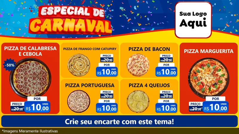 Modelo de TV para TV Horizontal com o tema Especial de Carnaval para Pizzaria