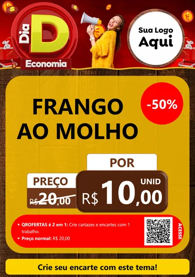 Modelo de Cartaz para Cartaz A4 Vertical com o tema Dia D Economia para Restaurante