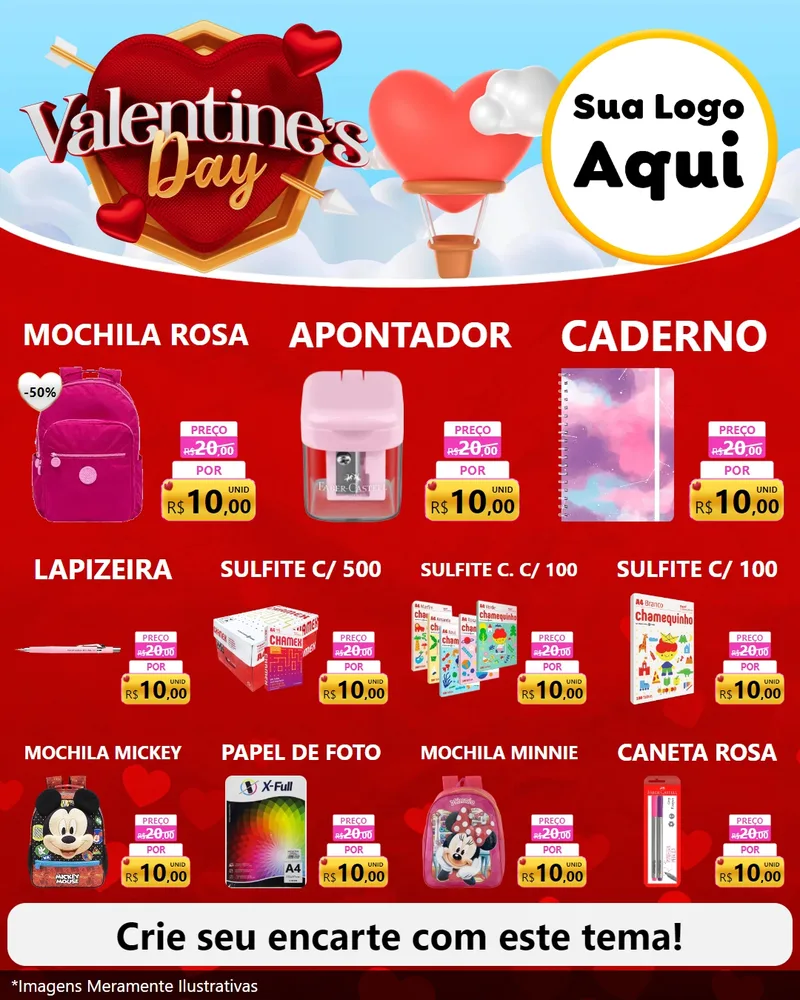 Modelo de Rede Social para Feed Instagram com o tema Valentine's Day para Papelaria