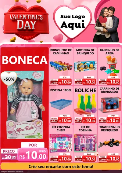 Modelo de Encarte para Encarte A4 Vertical com o tema Valentine's Day para Brinquedos