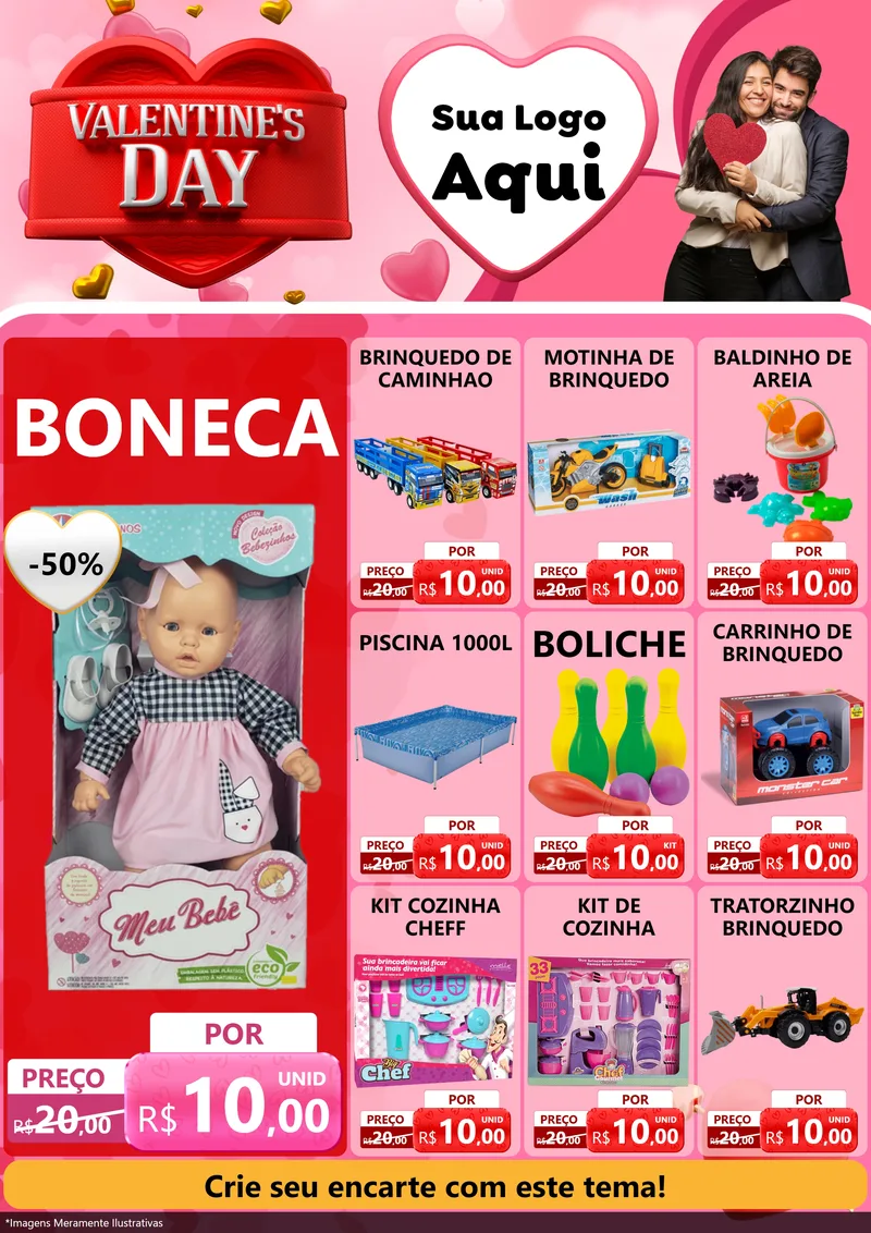 Modelo de Encarte para Encarte A4 Vertical com o tema Valentine's Day para Brinquedos
