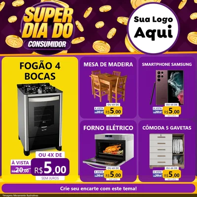 Modelo de Rede Social para Feed Facebook com o tema Super Dia do Consumidor para Móveis e Eletro