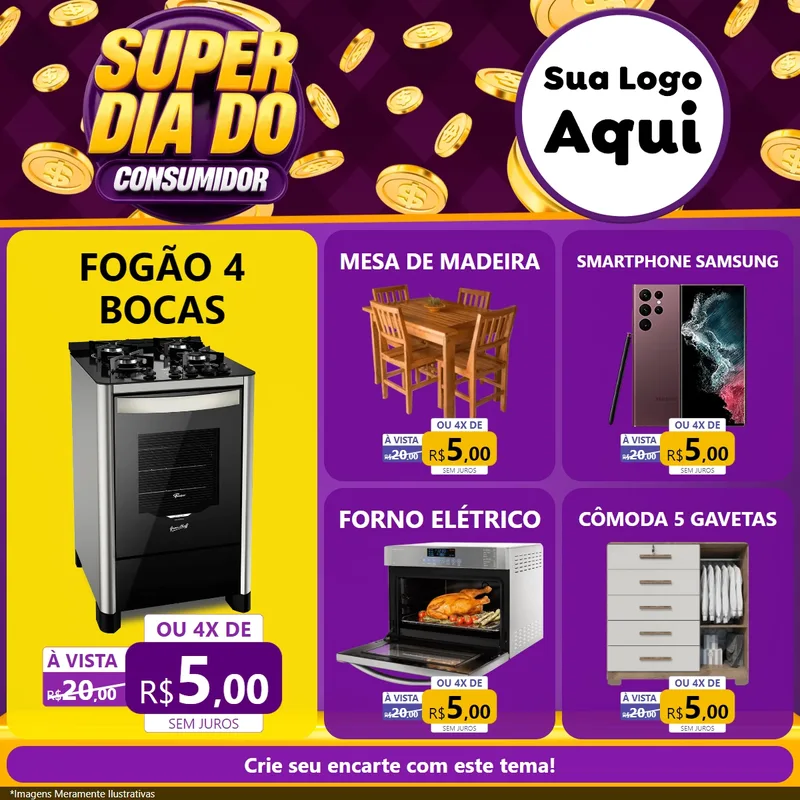 Modelo de Rede Social para Feed Facebook com o tema Super Dia do Consumidor para Móveis e Eletro