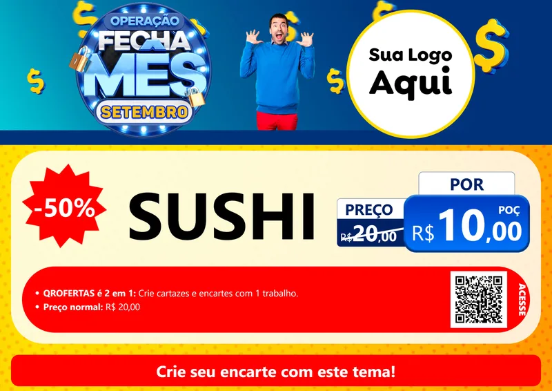 Modelo de Cartaz para Cartaz A4 Horizontal com o tema Operação Fecha Mês Setembro para Comida japonesa