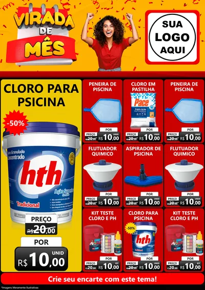 Modelo de Encarte para Encarte A4 Vertical com o tema Virada de Mês para Produtos para Piscina