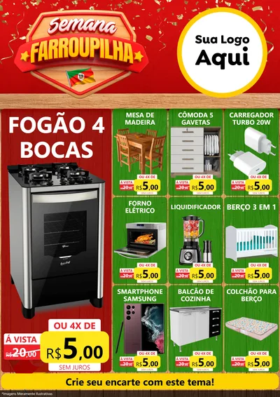 Modelo de Encarte para Encarte A4 Vertical com o tema Semana Farroupilha para Móveis e Eletro