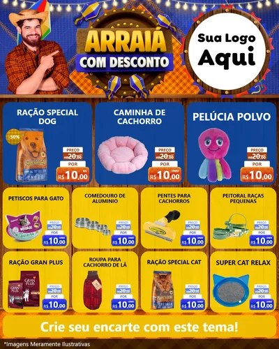 Modelo de Rede Social para Feed Instagram com o tema Arraiá Com Desconto para Pet Shop