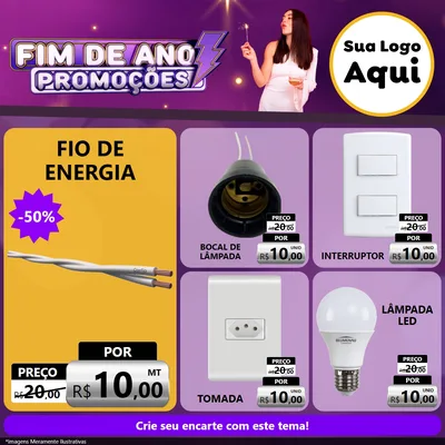 Modelo de Rede Social para Feed Facebook com o tema Fim de Ano Promoções para Materiais Elétricos
