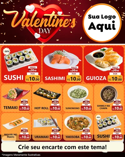 Modelo de Rede Social para Feed Instagram com o tema Valentine's Day para Comida japonesa