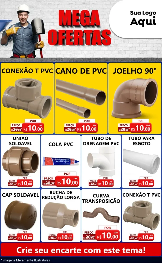 Modelo de Encarte para Encarte Grande com o tema Material de Construção para Tubos e conexões