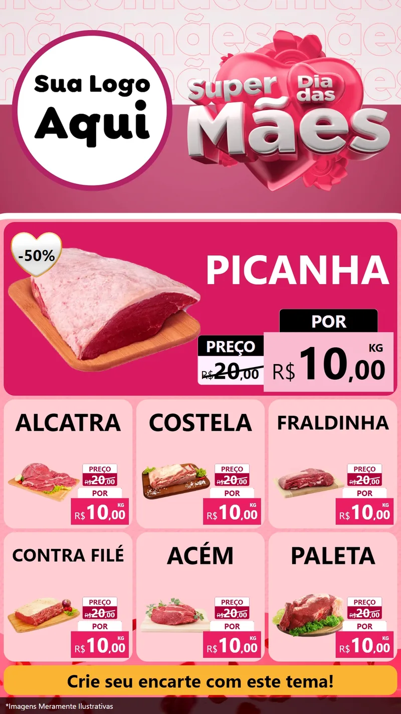 Modelo de Rede Social para Stories com o tema Super Dia Das Mães para Açougue