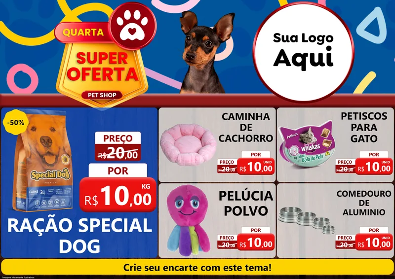 Modelo de Encarte para Encarte A4 Horizontal com o tema Quarta Super Oferta Pet Shop para Pet Shop