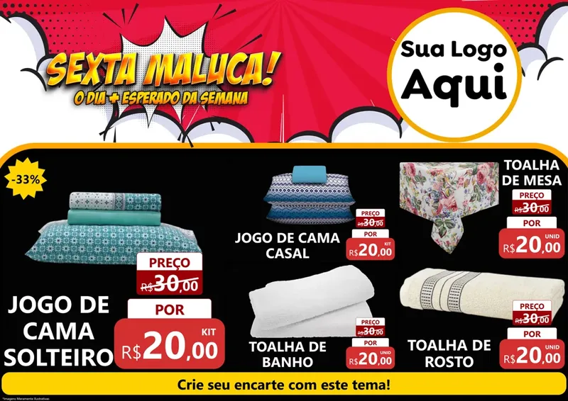 Modelo de Encarte para Encarte A4 Horizontal com o tema Sexta Maluca! para Cama, Mesa e Banho