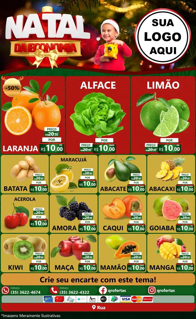Modelo de Encarte para Encarte Grande com o tema Natal da Economia para Hortifrúti