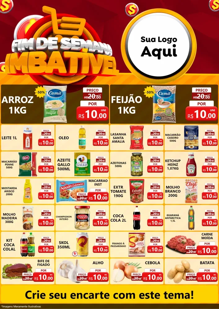 Modelo de Encarte para Encarte A4 Vertical com o tema Fim de Semana Imbatível para Supermercado