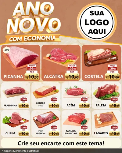 Modelo de Rede Social para Feed Instagram com o tema Ano Novo Com Economia para Açougue