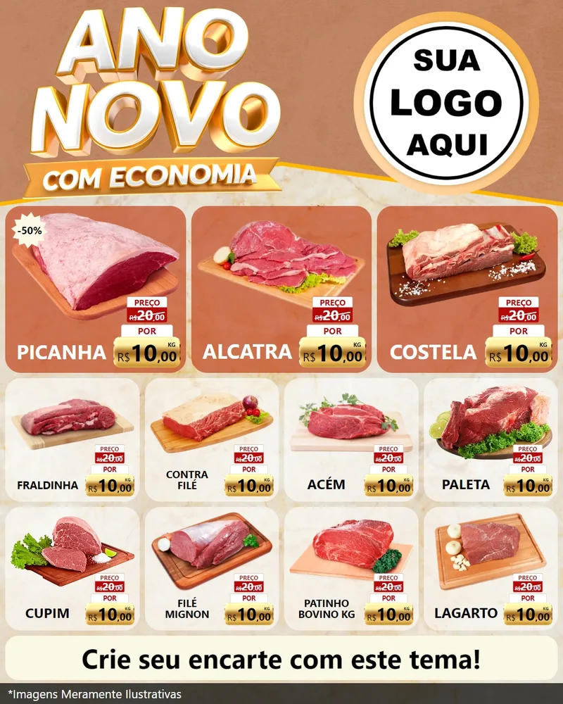 Modelo de Rede Social para Feed Instagram com o tema Ano Novo Com Economia para Açougue