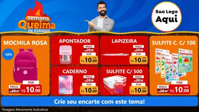 Modelo de TV para TV Horizontal com o tema Semana Queima de Estoque para Papelaria