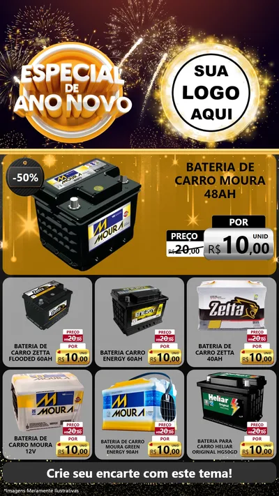 Modelo de Rede Social para Stories com o tema Especial de Ano Novo para Baterias Elétricas